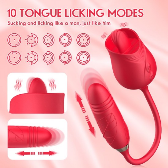 2022 Red Rose Toy Licking Rose Toy with Dildo