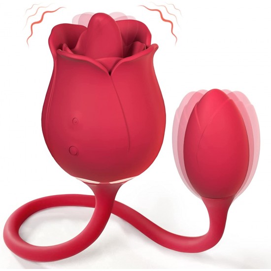 Red Rose Toy Tongue Licking Vibrator with Vibrating Egg